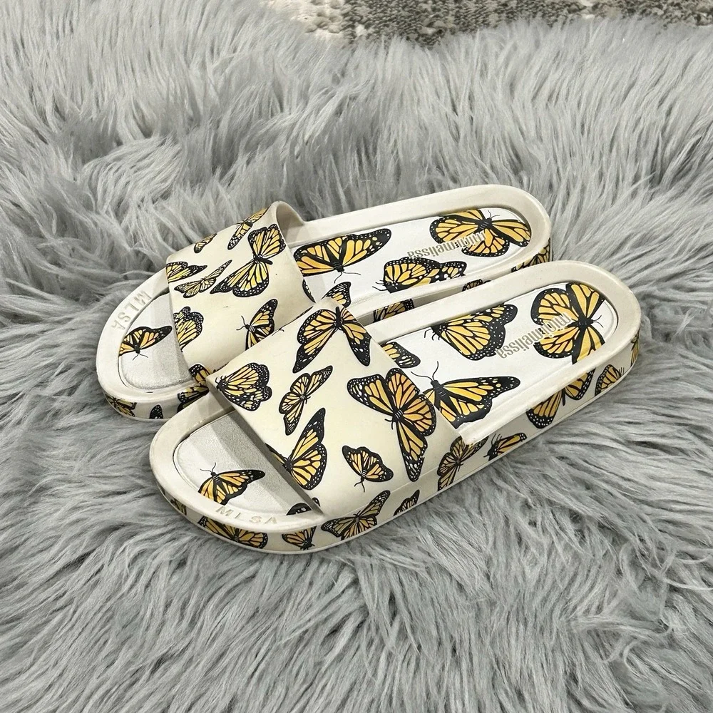 Mini‎ Melissa Girls Youth Size 2 Butterfly Slides Sandals Rubber